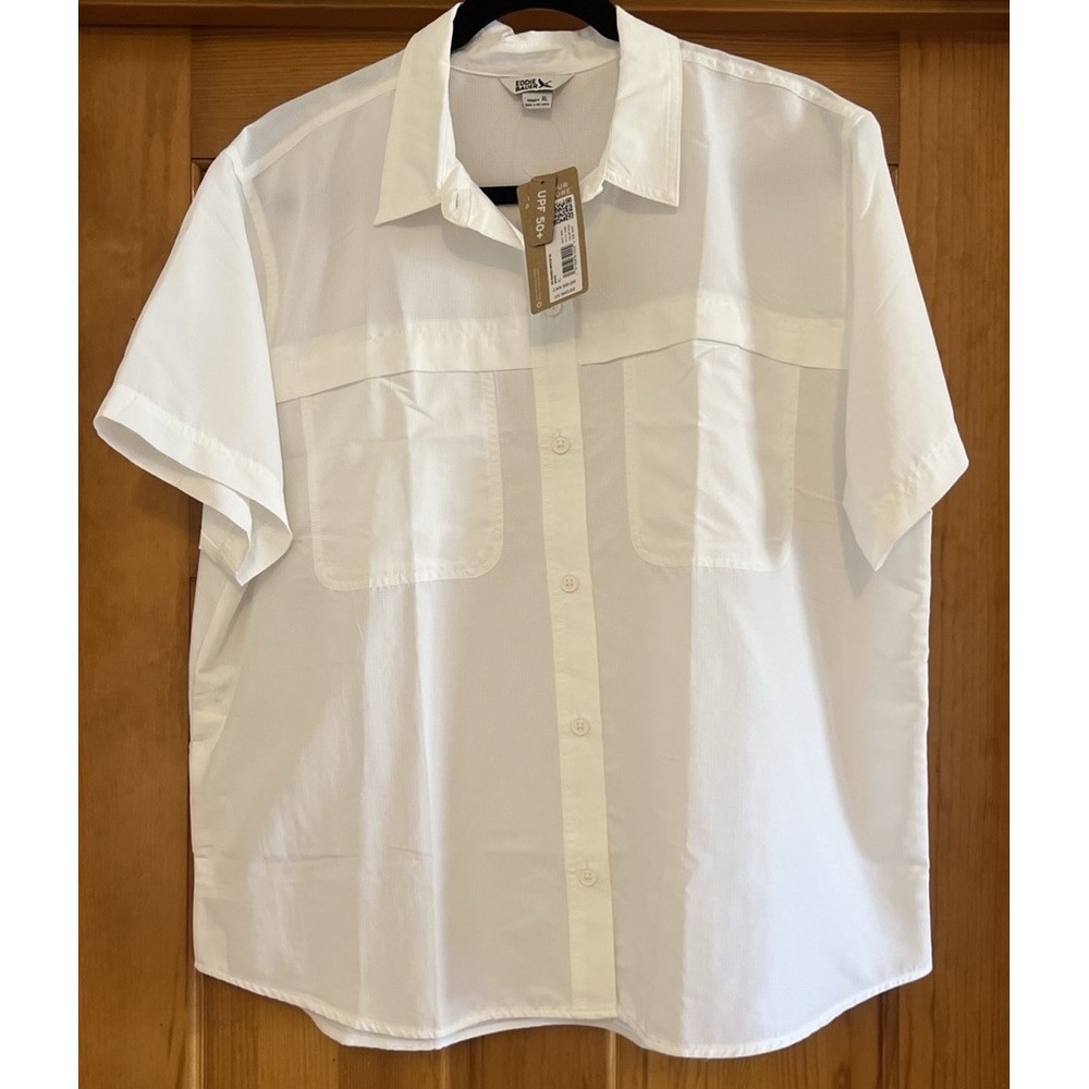 Eddie Bauer Women's UPF 50+ White Short Sleeve Shirt Sz XL